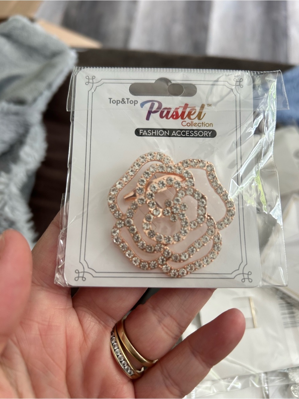 5/$25 Pastel Collection Rose Crystal Brooch - Rose Gold & Clear Rhinestones